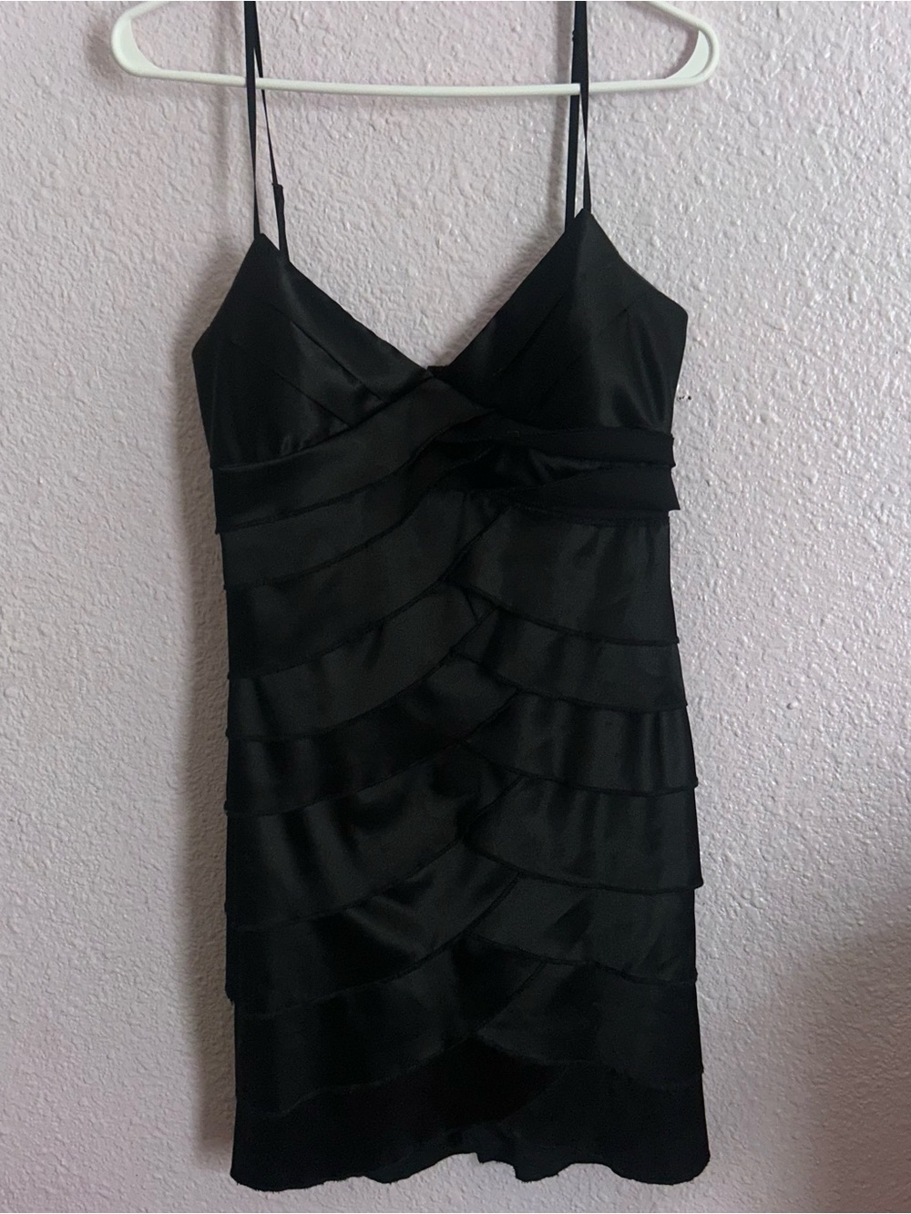 Ruby Rox Black Tiered Satin Mini Slip Dress